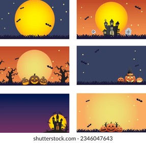 Set of Halloween silhouettes of cute characters. vector illustration
