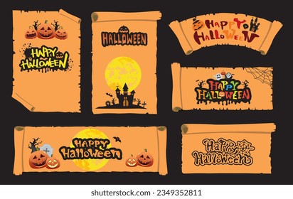 Set of Halloween silhouettes of cute characters. vector illustration
