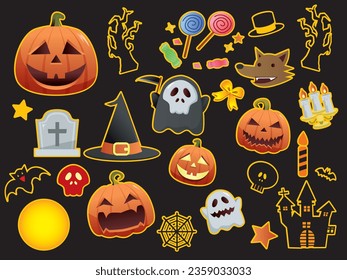 Set of Halloween silhouettes of cute characters. vector illustration
