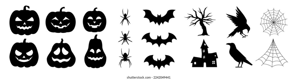 Set of halloween silhouettes. Halloween icons.