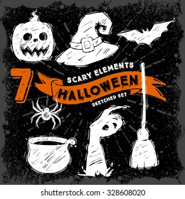 Set Of Halloween Silhouettes On The Black Background