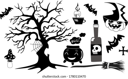 Set of Halloween silhouettes on a white background. Vector illustration
