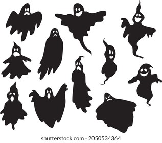 Set of Halloween silhouettes on a white background. Vector illustration