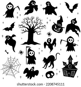 Set of Halloween silhouettes on a white background. 