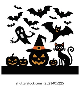 Set of Halloween silhouettes on a white background. Vector illustration.