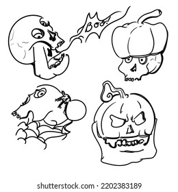 Set of halloween simple handdrawn illustration