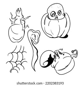 Set of halloween simple handdrawn illustration