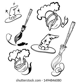 Set of halloween sketches. Vector graphics. Vector graphic elements for halloween.