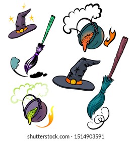 Set of halloween sketches. Vector graphics. Vector graphic elements for halloween.