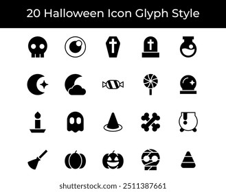 Set of Halloween Skull Eye Witch Ghost Haunted Icon Glyph Style Icon Bundle