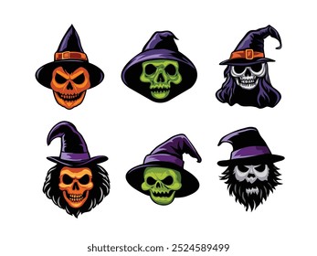 Set of Halloween Skull, Illustration, Isolated