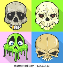 Set of halloween skulls. halloween Symbol of day of the dead or halloween. Spooky halloween skeleton head. Halloween Flat design. Halloween Isolated vector illustrations