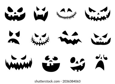 Set of Halloween smiles on a pumpkin. Funny and scary facial expressions for Halloween.