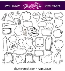 Set of Halloween speech bubbles. Doodle style elements.