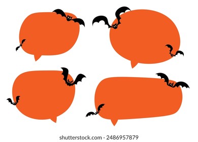 Set halloween speech bubbles on white background. with bats vector square and doodle message or communication icon Cloud speaking for comics and minimal message dialog