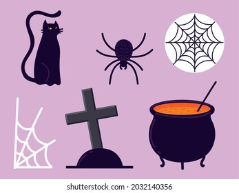 set of halloween spider cat and cross
