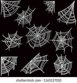 Set of halloween spider web on dark background. Design element for poster, card, banner, flyer, decoration. Vector image