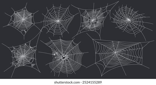 Set of Halloween spider web vector. Template spooky Halloween old spider web with various sizes and shapes. Collection of hector venom cobweb. Spider web line art vector.