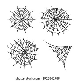 Set of Halloween spider webs. Horror spider webs for backgrounds. Outline vector illustration