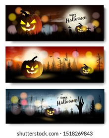 Set of Halloween Spooky banners. Vector