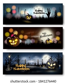 Set of Halloween Spooky banners. Vector