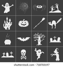 Set of halloween spooky white silhouettes. Vector icons for halloween invitation card or halloween party poster vector.