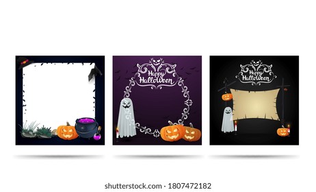 Set of Halloween square blank templates with Halloween elements for your arts with copy space