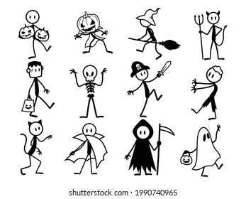 Set halloween stick figure