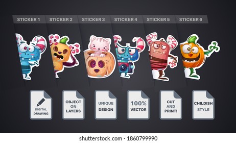 Set halloween sticker. Cartoon character. Vector eps 10