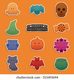 set of halloween sticker decorations with gradients and transparencies