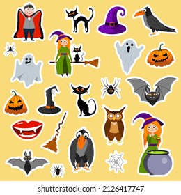 A set of Halloween stickers, icons, scrapbooking items. Happy Halloween set. Stickers for cutting out.