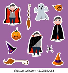 A set of Halloween stickers, icons, scrapbooking items. Happy Halloween set. Stickers for cutting out.
