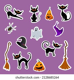 A set of Halloween stickers, icons, scrapbooking items. Happy Halloween set. Stickers for cutting out.