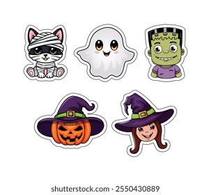 Conjunto de adesivos de Halloween isolados no branco