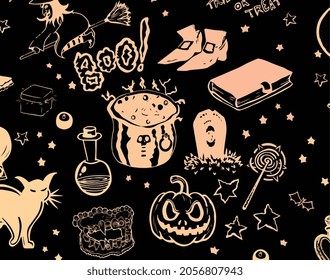 Set of halloween stickers on black background.