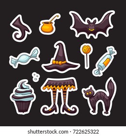 Set of halloween stickers. Part of great collection of icons in the traditional holiday colors. Vector illustration. Cartoon design.