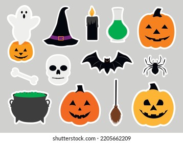 Set Halloween stickers printable vector illustration