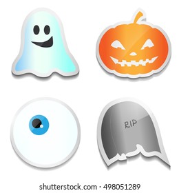 Set of Halloween stickers. Pumpkin, ghost, eye, R.I.P.