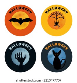 Set of Halloween stickers round on a square white background.