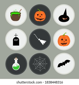 Set of Halloween stickers with traditional characters. Use for greeting cards, invitations, posters, party flyers. Stock vector illustration.