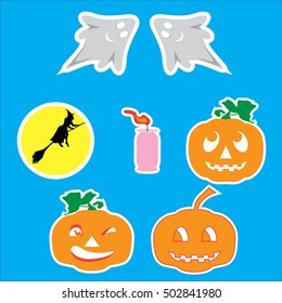 Set of Halloween stickers. Vector set of Halloween icons in flat design. Halloween symbols.