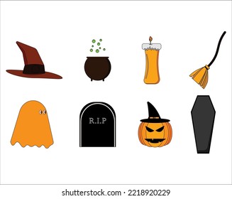 Set of Halloween Stuff on a White Background Vector 