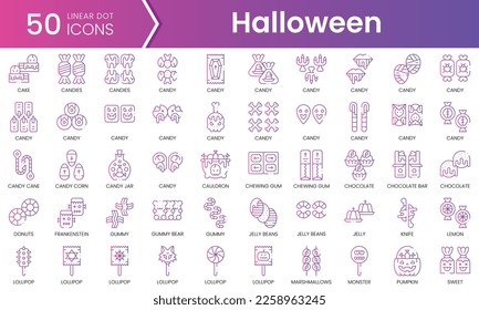 Set of halloween sweets and candies icons. Gradient style icon bundle. Vector Illustration