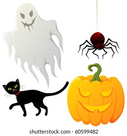 A set of Halloween symbols.