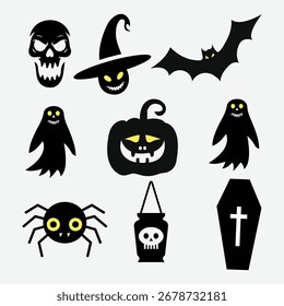 Set of HALLOWEEN symbols vector design template