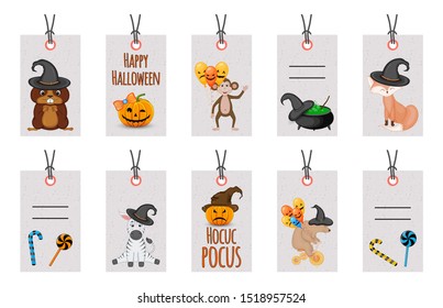 Set of Halloween tags for holiday goods on a white background. Cartoon style. Vector