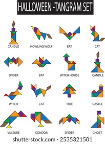 Set of Halloween Tangram. Education and Creativity.