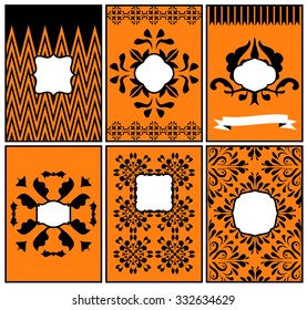 Set of halloween templates, backgrounds for invitations, place cards, table signs, menu.