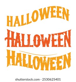 Conjunto de texto de Halloween, texto de Halloween para banner, cartão e embalagem. Texto acenando no Halloween. Feliz texto vetorial de Halloween. 