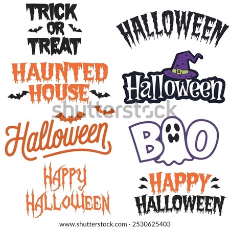Set of Halloween text, Halloween text for banner, card, and packaging. Halloween waving text. Happy halloween vector text. 